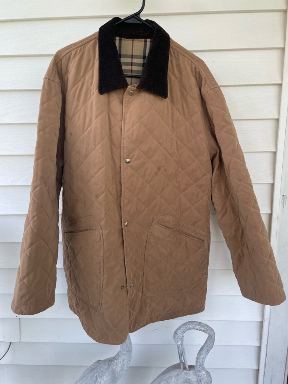 Burberry Tan Quilted Jacket with Dark Brown Corduroy Collar